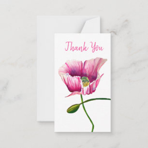 Tarjeta Pequeña Arte de flores de acuarela de adormidera rosa