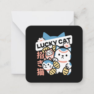 Tarjeta Pequeña Arte de Gato Afortunado – Maneki Neko con Moneda d