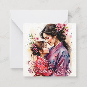 Tarjeta Pequeña Arte de kimono del Día de la Madre con abrazo flor