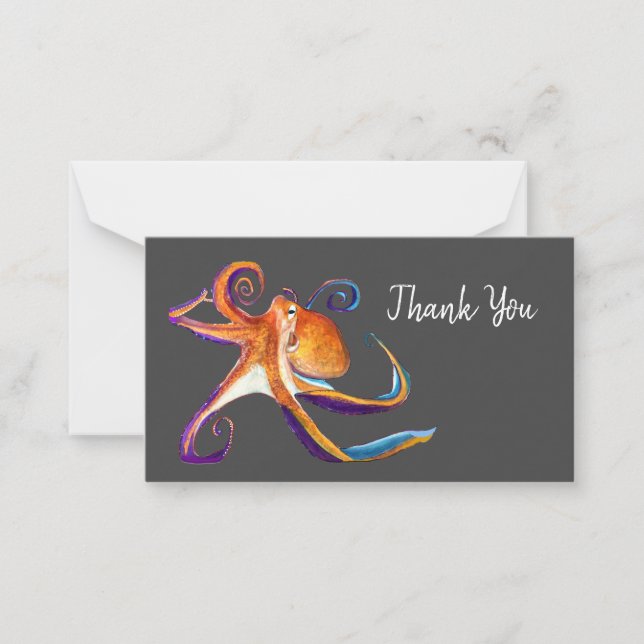 Tarjeta Pequeña Arte de la acuarela Octopus sealife (Anverso)