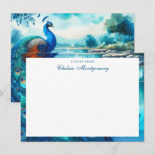 Tarjeta Pequeña Arte de pintura de color de agua de pavo real pers