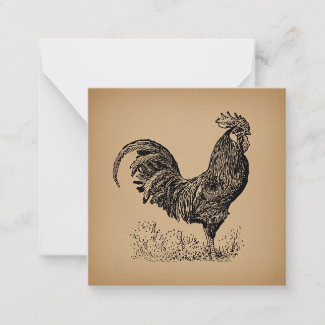 Tarjeta Pequeña Arte de pollo de Ilustracion de época marrón (Anverso)
