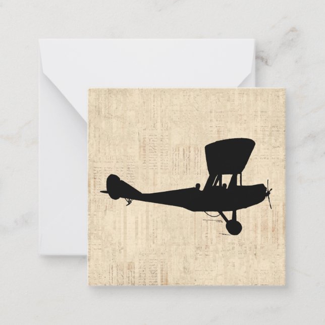 Tarjeta Pequeña Arte de silueta de avión antiguo (Anverso)