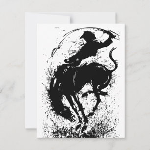 Tarjeta Pequeña Arte de Silueta de Rodeo Vaquero Dinámico
