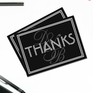 Tarjeta Pequeña Arte Deco Elegante Monograma en Blanco y Negro Gra