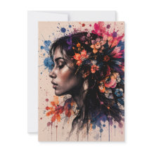 Arte Floral Acuarela Colorida Mujer Artística