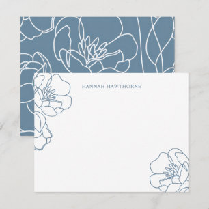 Tarjeta Pequeña Arte floral de línea moderna azul elegante persona