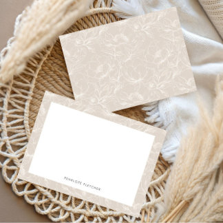 Tarjeta Pequeña Arte lineal botánico minimalista moderno beige con