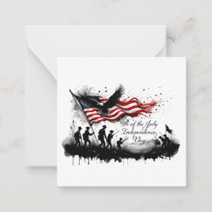 Tarjeta Pequeña Arte Patriótico del 4 de Julio con Bandera y Solda