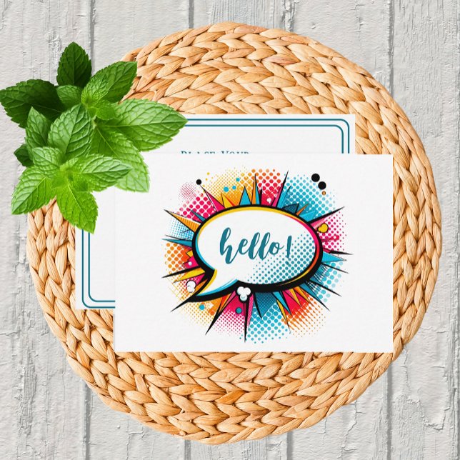 Tarjeta Pequeña Arte pop caprichoso "Hello Flat" (Subido por el creador)