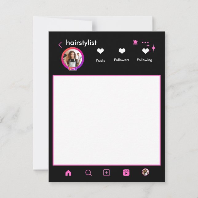 Tarjeta Pequeña Artista de maquillaje rosa de estilo peinado Insta (Anverso)
