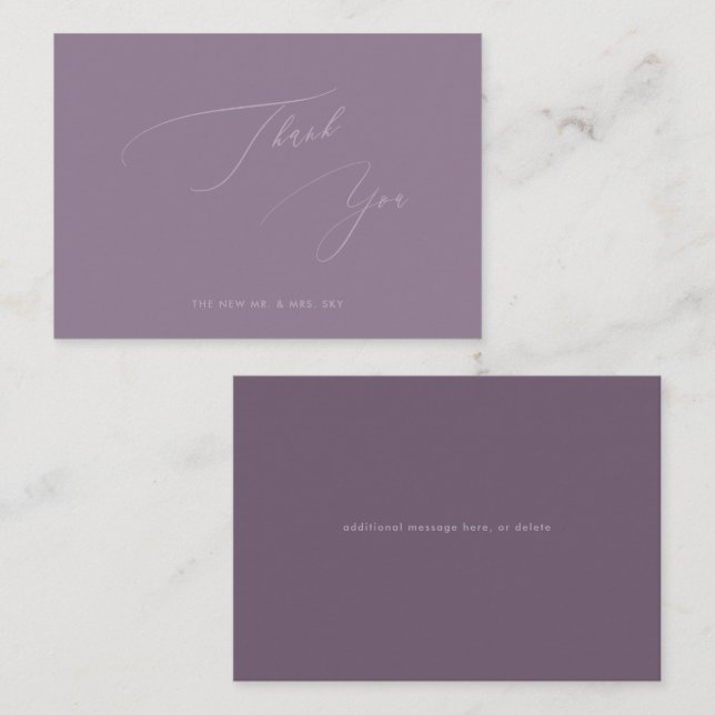 Tarjeta Pequeña ArtsApp Dusty Boho Purple Calligraphy Gracias (Anverso / Reverso)