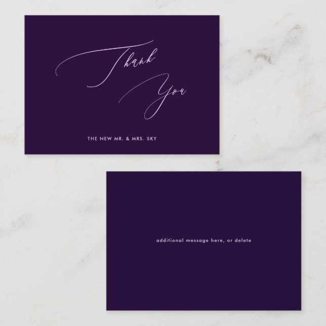 Tarjeta Pequeña ArtsApp Eggplant Drk Purple Calligraphy Gracias (Anverso / Reverso)