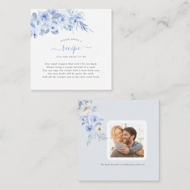 Tarjeta Pequeña ArtsApp Watercolor Blue Rosas solicitud Encl (Anverso / Reverso)