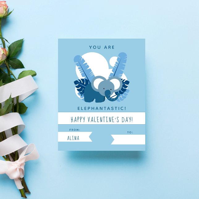Tarjeta Pequeña Aula El día de San Valentín infantil Cute Blue Ele (Subido por el creador)