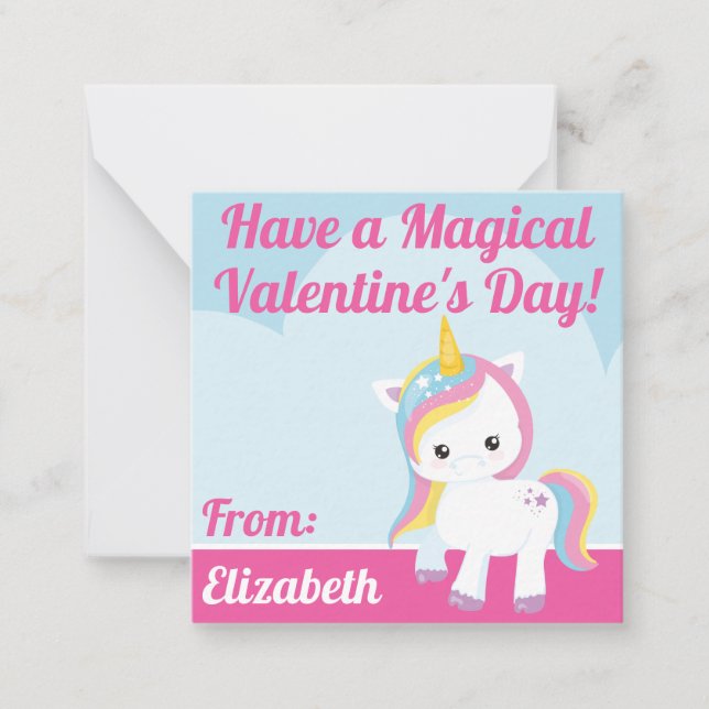 Tarjeta Pequeña Aula mágica de San Valentín de unicornio (Anverso)