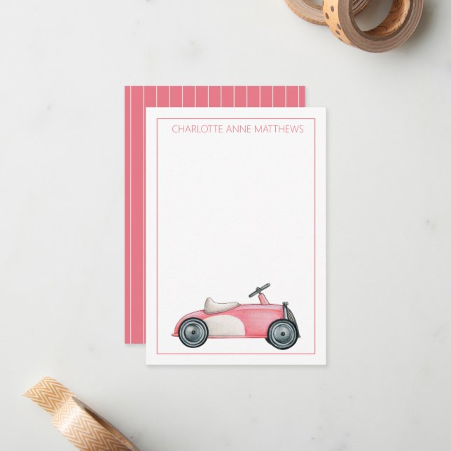 Tarjeta Pequeña Automóvil de juguete rosa y blanco (Anverso/Reverso In Situ)