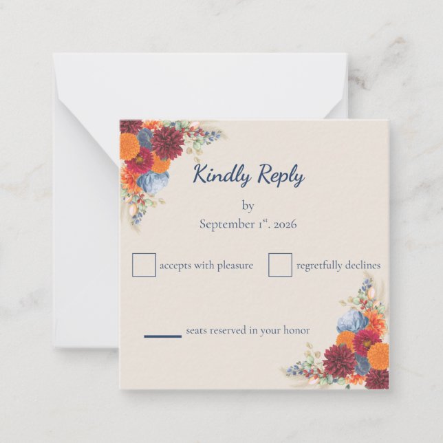 Tarjeta Pequeña Autumn Floral RSVP Card (Anverso)