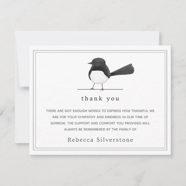 Tarjeta Pequeña Ave dulce - Funeral Sencillo Elegante Gracias (Anverso)