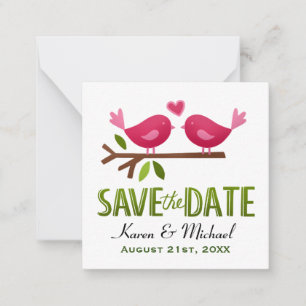 Tarjeta Pequeña Aves amorosas, primavera salven la fecha