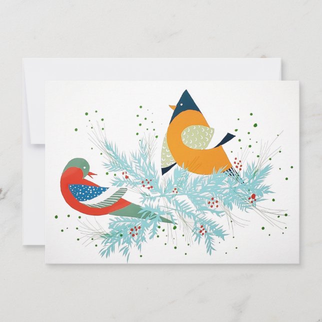 Tarjeta Pequeña Aves Navideñas Caprichosas (Anverso)