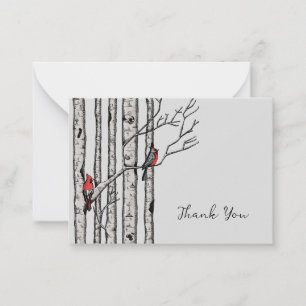 Tarjeta Pequeña Aves rojas y árboles de aves modernas gracias