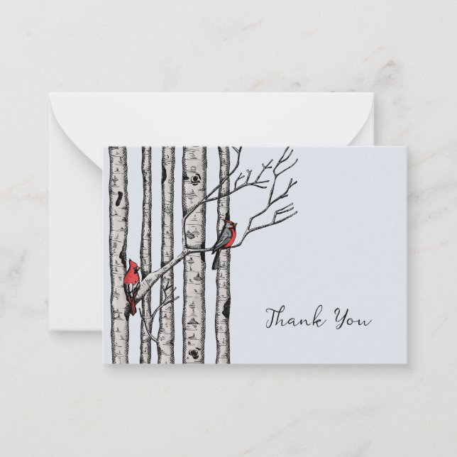 Tarjeta Pequeña Aves rojas y árboles de aves modernas gracias (Anverso)