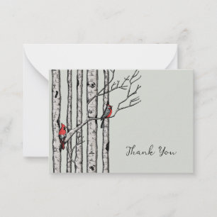 Tarjeta Pequeña Aves rojas y árboles de aves modernas gracias