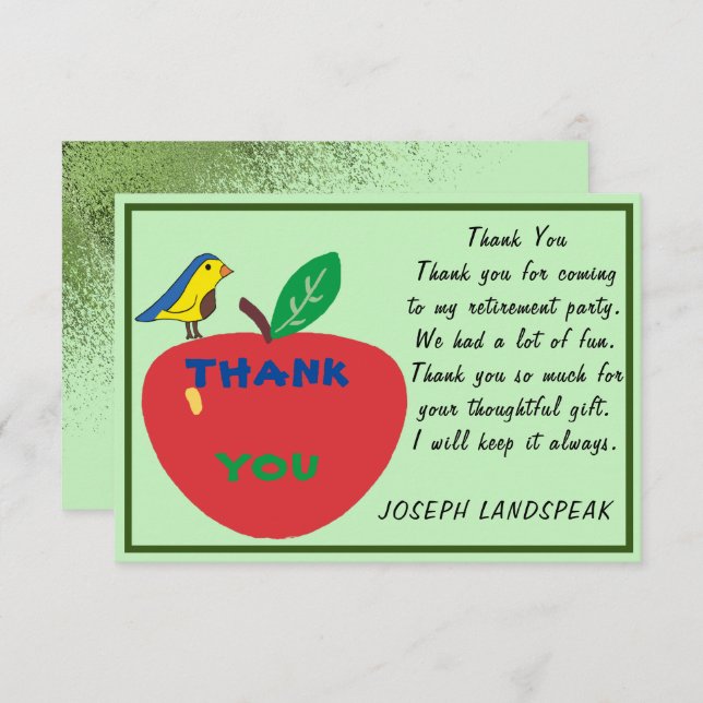 Tarjeta Pequeña Aves y Manzana Roja y retiro de Purpurinas verdes  (Anverso / Reverso)