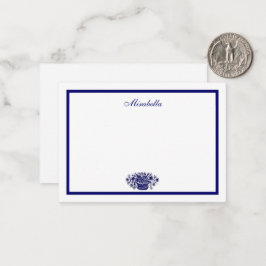 Tarjeta Pequeña Azul Blanco Flores Personalizadas Borde Azul 3.5x2