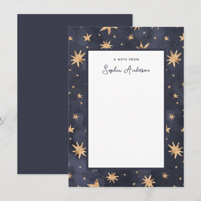 Tarjeta Pequeña Azul celeste con estrellas de oro falsas (Anverso / Reverso)