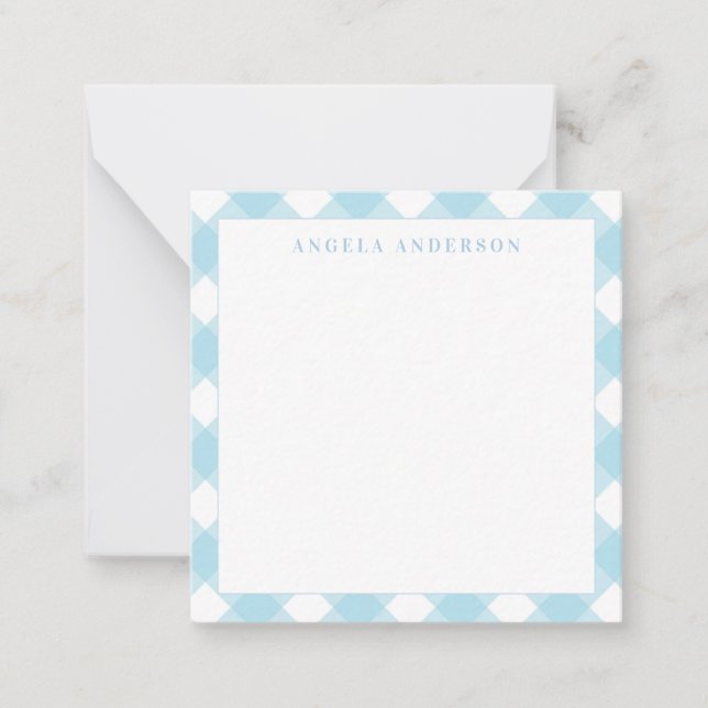 Tarjeta Pequeña Azul Claro Pastel Moderno de Cuadros y Gingham (Anverso)