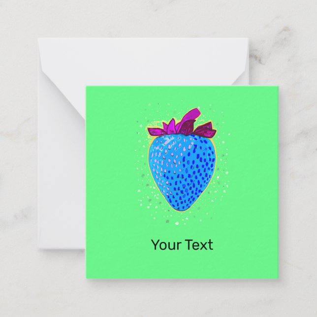 Tarjeta Pequeña Azul de fresa de arte pop (Anverso)
