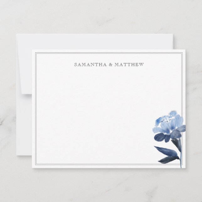 Tarjeta Pequeña Azul Floral acuarela Dos Bordes Pareja (Anverso)