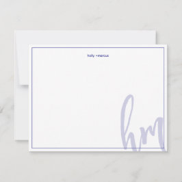 Tarjeta Pequeña Azul Grande Monograma Iniciales Boda Sencillo
