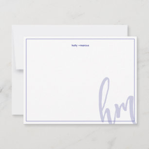 Tarjeta Pequeña Azul Grande Monograma Iniciales Boda Sencillo