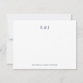 Tarjeta Pequeña Azul Marino Clásico Elegante Iniciales de Pareja