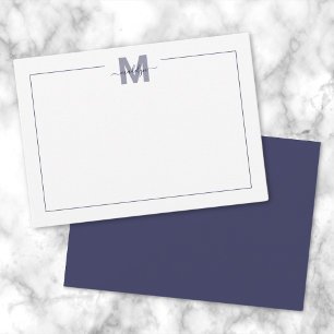 Tarjeta Pequeña Azul Marino Monograma Minimalista Simple