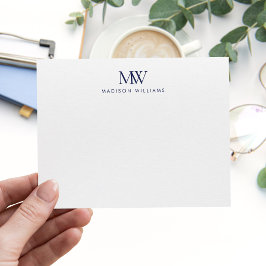 Tarjeta Pequeña Azul Marino Monograma Moderno Elegante Sencillo