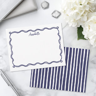 Tarjeta Pequeña Azul Marino Retro Personalizado con Borde Ondulado