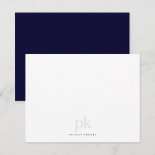 Tarjeta Pequeña Azul Marino Simple Monograma Moderno Profesional