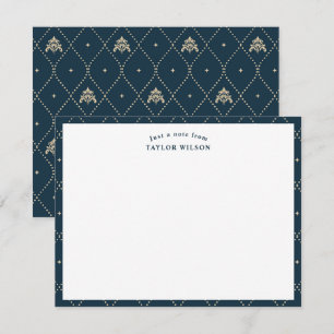 Tarjeta Pequeña Azul Marino y Damask Lattice Personalizado