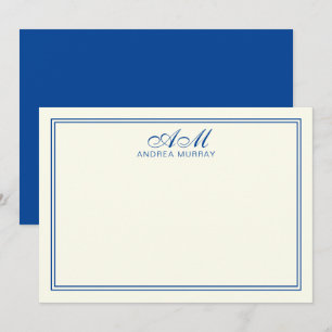 Tarjeta Pequeña Azul Monograma minimalista de la Marina de Dos Fro