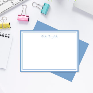 Tarjeta Pequeña azul polvoriento minimalista, 2 bordes, firma