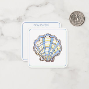 Tarjeta Pequeña Azul Preppy y Amarillo Concha de Venera a Cuadros
