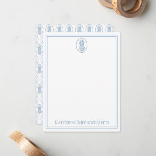 Tarjeta Pequeña Azul Preppy y Piña Blanca en Marco
