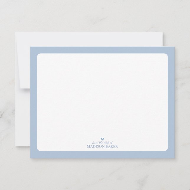 Tarjeta Pequeña Azul | Stationery simple personalizada en el coraz (Anverso)
