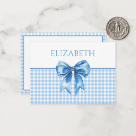 Tarjeta Pequeña Azul y Blanco a Cuadros y Lazo Elegante