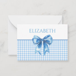 Tarjeta Pequeña Azul y Blanco a Cuadros y Lazo Elegante