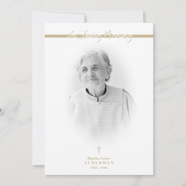 Tarjeta Pequeña B&W Golden Photo Remembrance Service Dear Ones (Anverso)